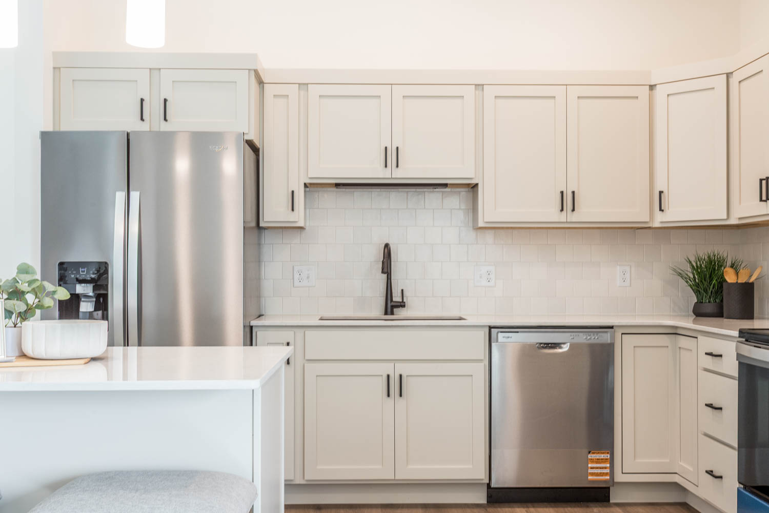 Modern kitchen with white cabinets